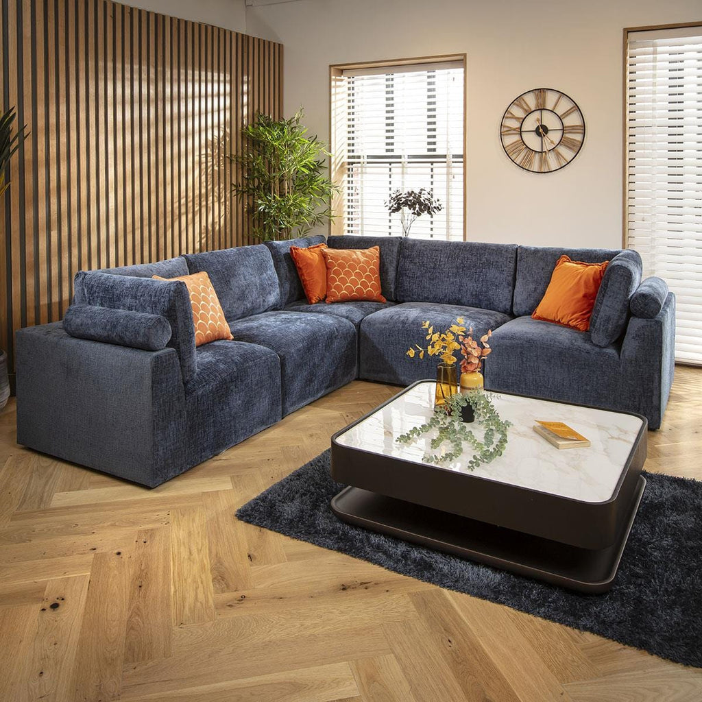 Martha 6 Seater Corner Sofa Blue Chenille 266x266cm 14