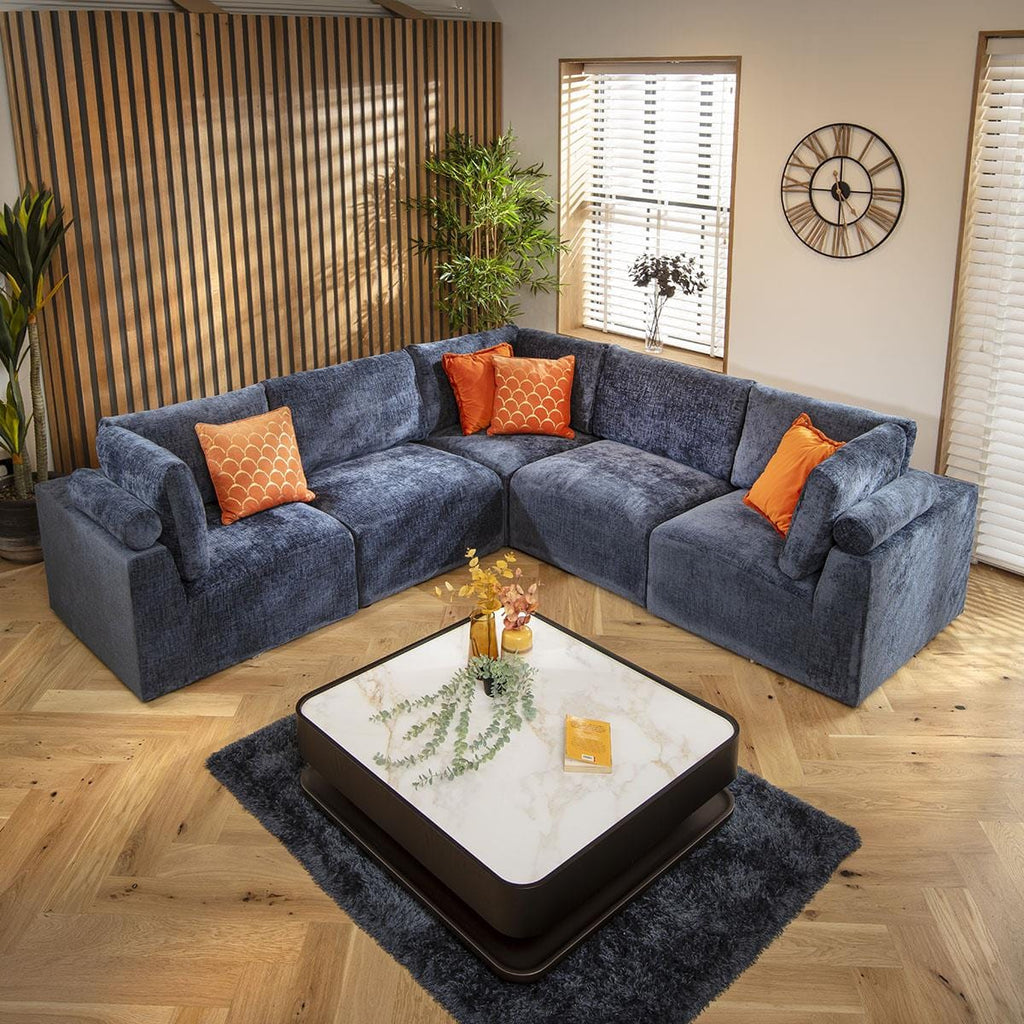 Martha 6 Seater Corner Sofa Blue Chenille 266x266cm 14