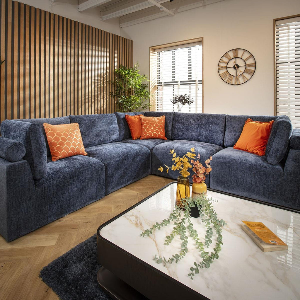 Martha 6 Seater Corner Sofa Blue Chenille 266x266cm 14