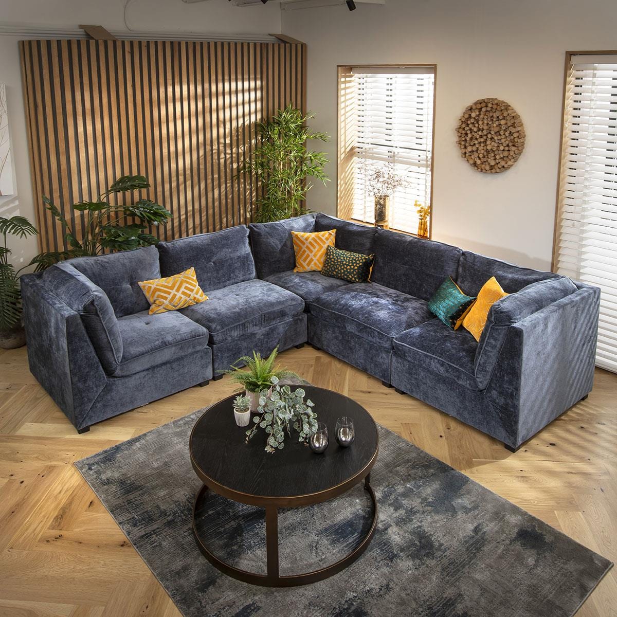 Anni 6 Seater Corner Sofa Blue Chenille 279x279cm 14