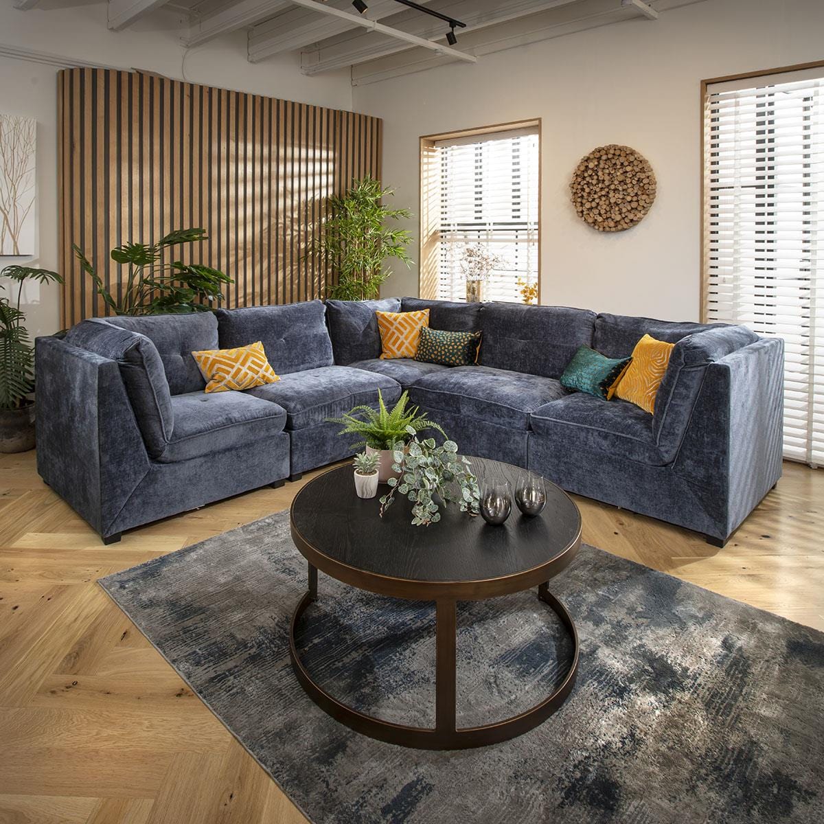 Anni 6 Seater Corner Sofa Blue Chenille 279x279cm 14