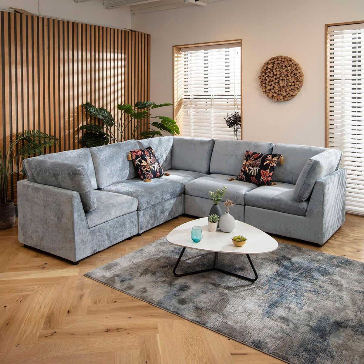 Sully 6 Seater Corner Sofa Blue Chenille 240x240cm 14