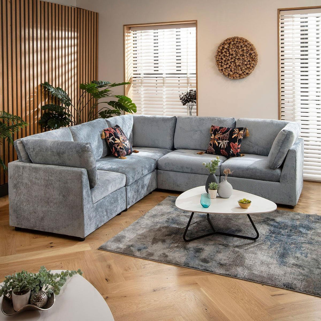 Sully 6 Seater Corner Sofa Blue Chenille 240x240cm 14