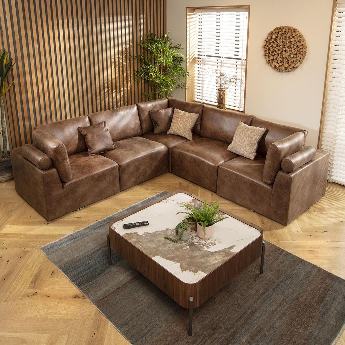 Martha 6 Seater Corner Sofa Antique Brown 266x266cm 14