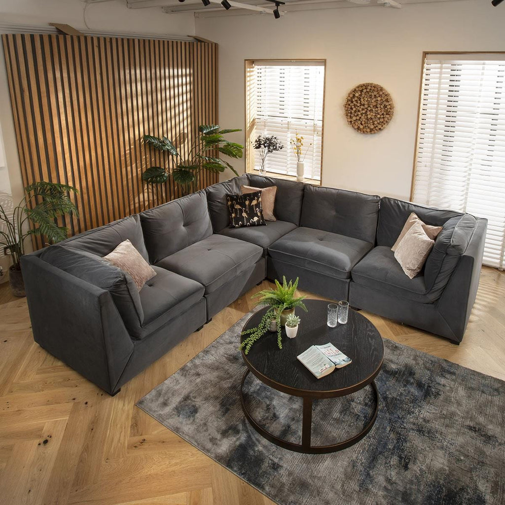 Anni 6 Seater Corner Sofa Grey Velvet 279x279cm 14