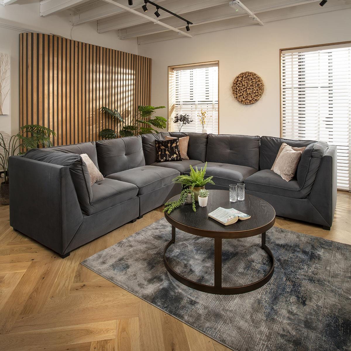 Anni 6 Seater Corner Sofa Grey Velvet 279x279cm 14