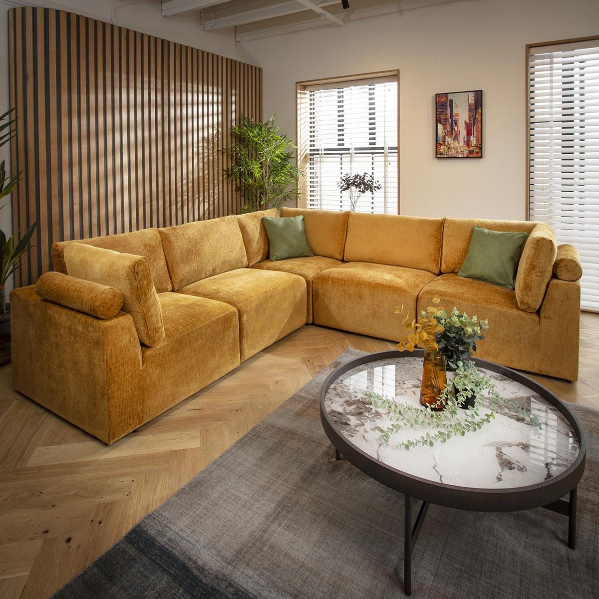 Martha 6 Seater Corner Sofa Mustard Chenille 266x266cm 14