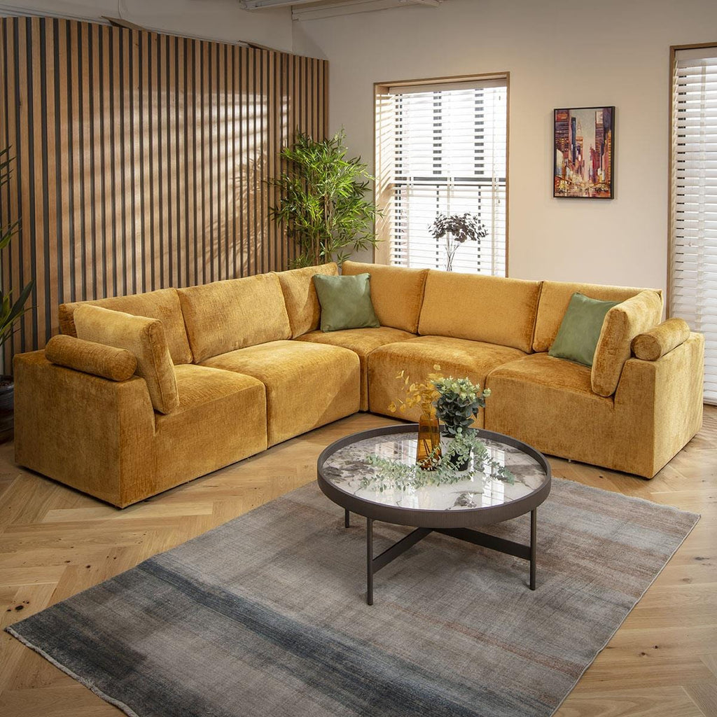 Martha 6 Seater Corner Sofa Mustard Chenille 266x266cm 14