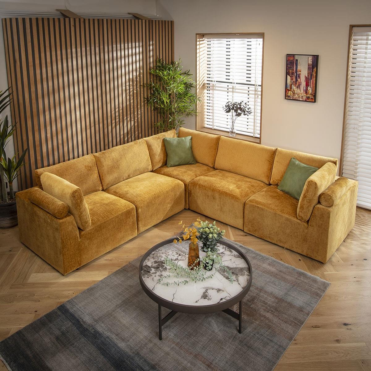 Martha 6 Seater Corner Sofa Mustard Chenille 266x266cm 14