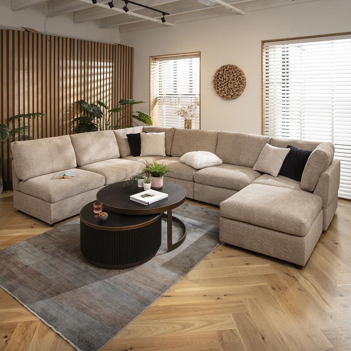 Sully 6 Seater U-Shape Sofa Biscuit Beige Boucle 320x240cm 9L