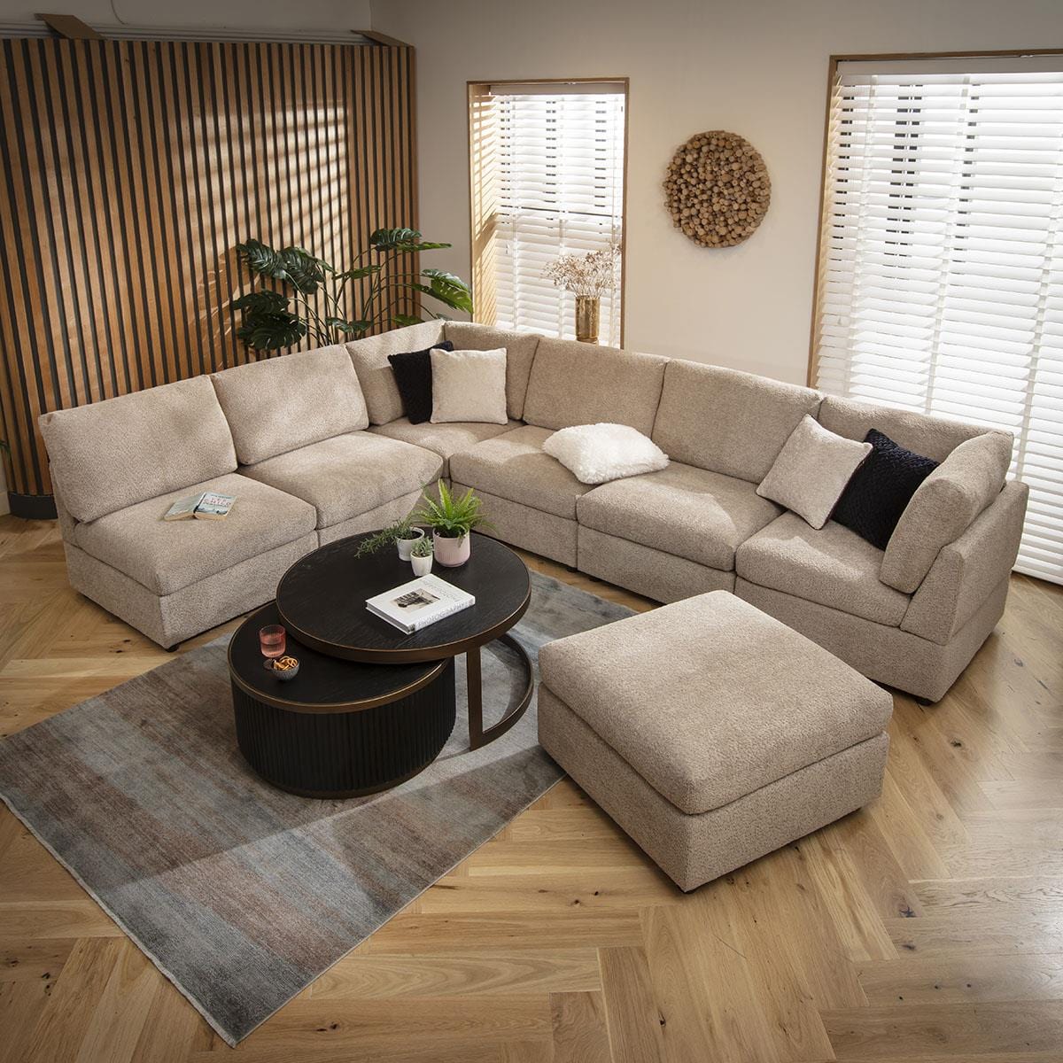 Sully 6 Seater U-Shape Sofa Biscuit Beige Boucle 320x240cm 9L