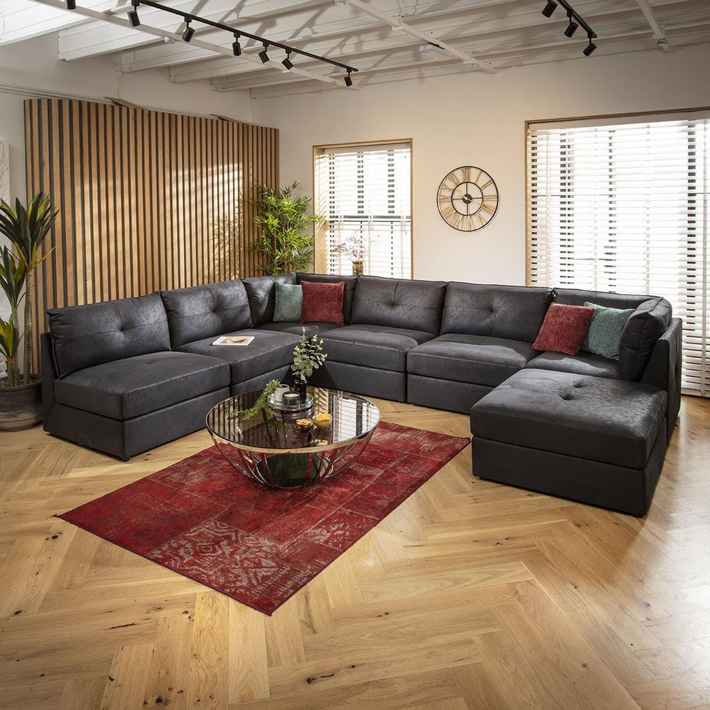 Archie 6 Seater U-Shape Sofa Black 360x270cm 9L