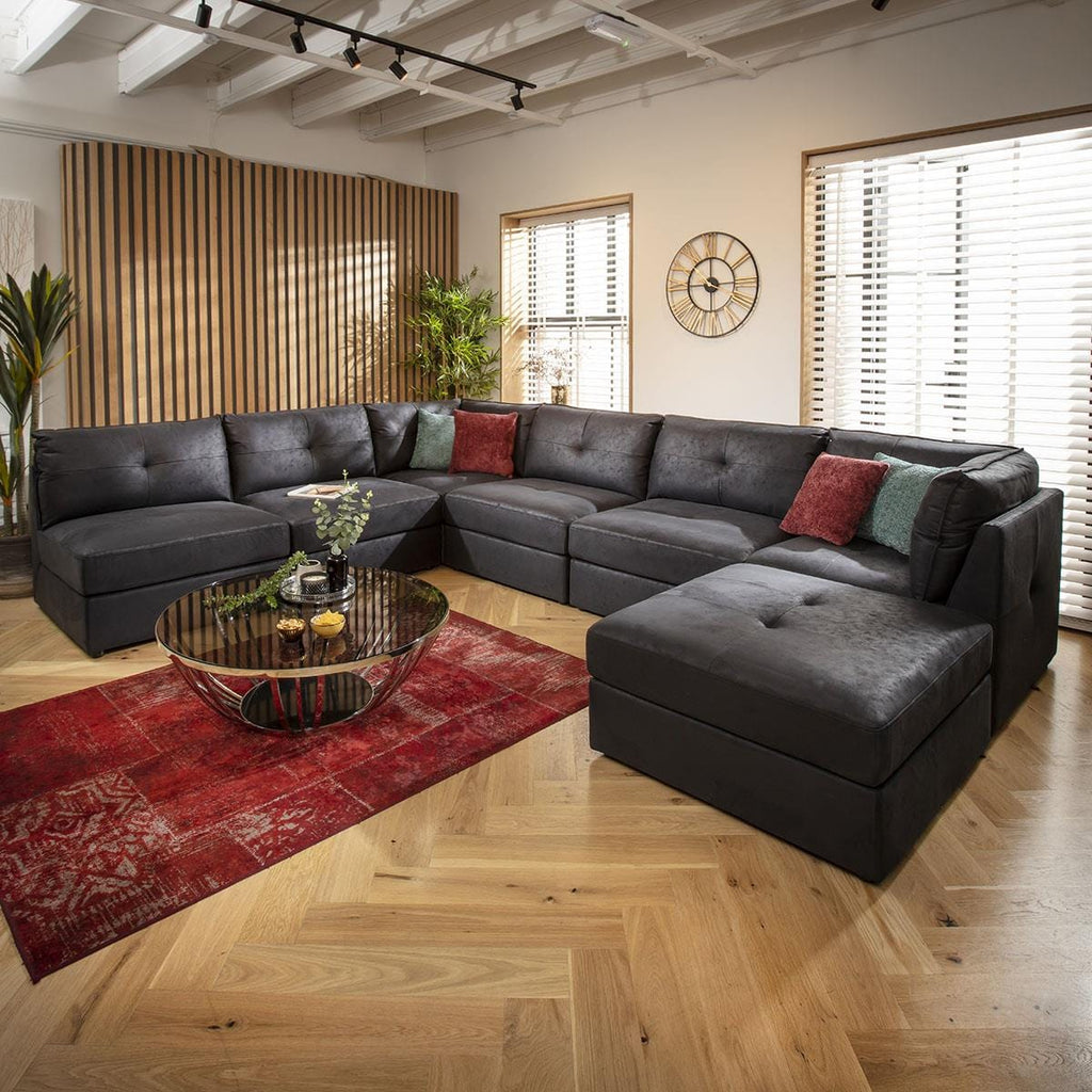 Archie 6 Seater U-Shape Sofa Black 360x270cm 9L