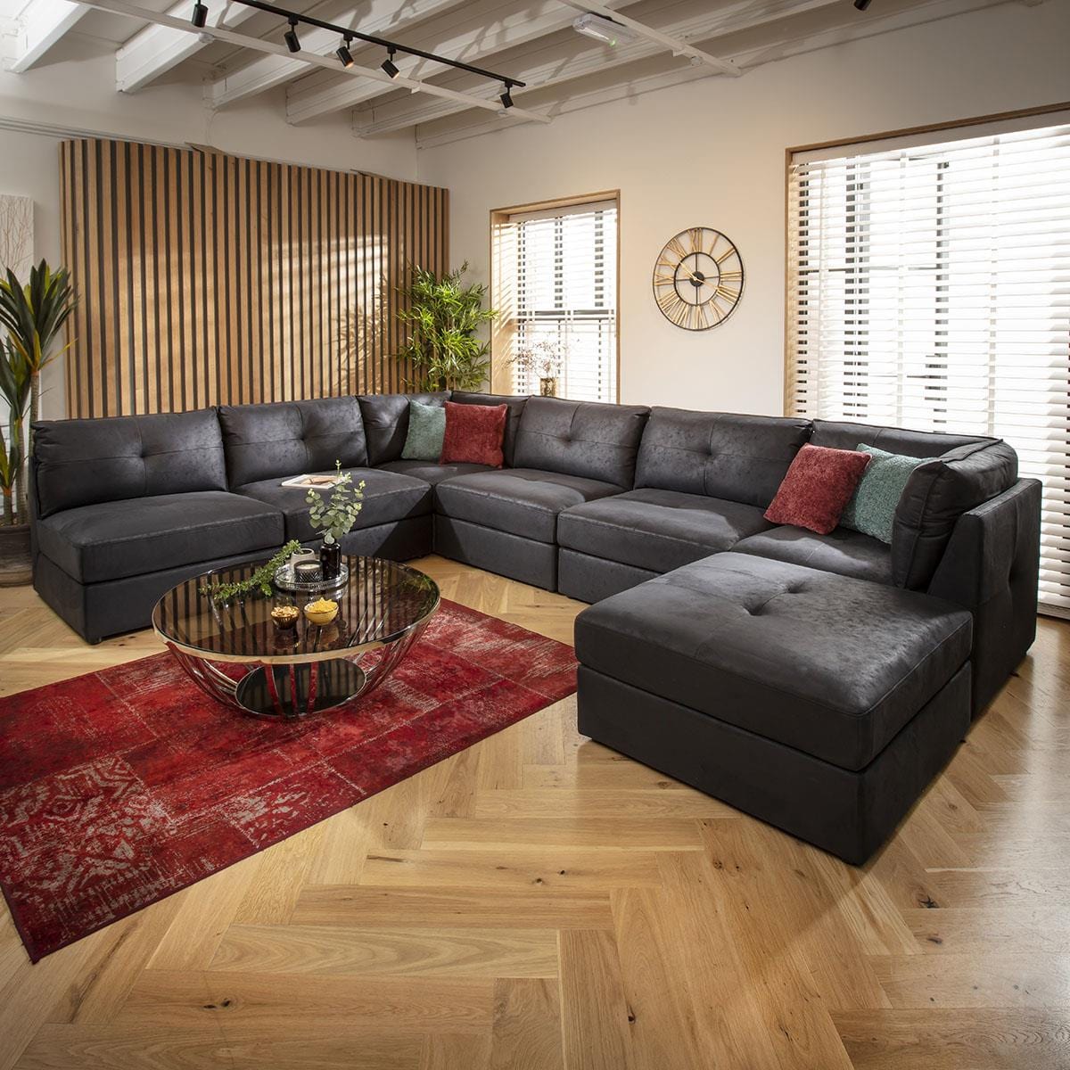 Archie 6 Seater U-Shape Sofa Black 360x270cm 9L