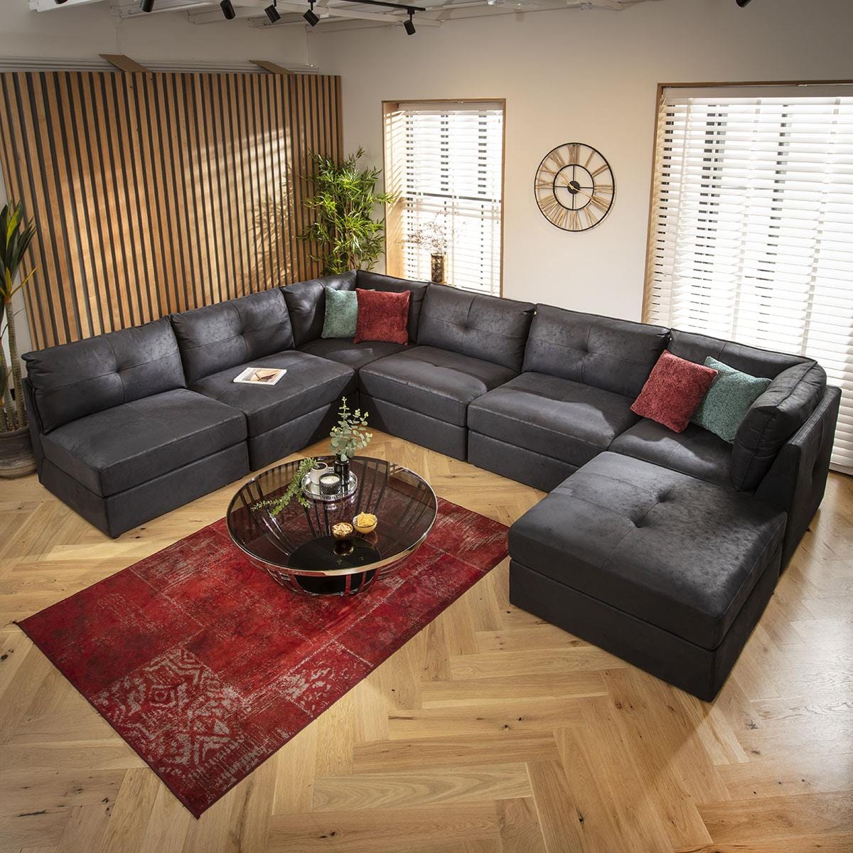 Archie 6 Seater U-Shape Sofa Black 360x270cm 9L