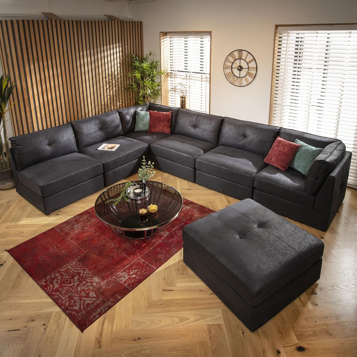 Archie 6 Seater U-Shape Sofa Black 360x270cm 9L