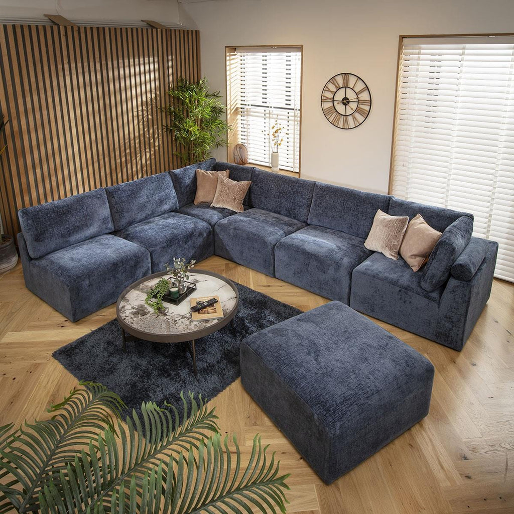 Martha 6 Seater U-Shape Sofa Blue Chenille 348x256cm 9L