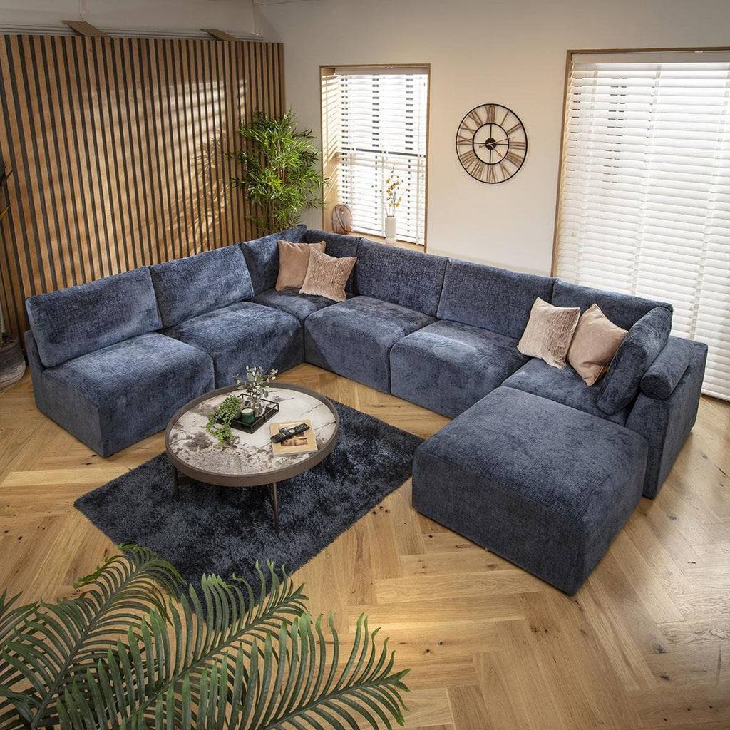 Martha 6 Seater U-Shape Sofa Blue Chenille 348x256cm 9L
