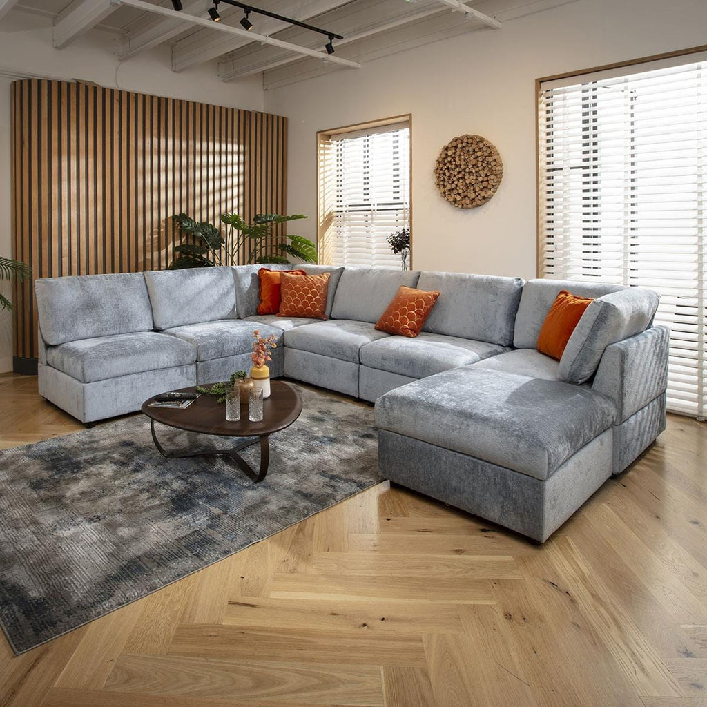 Sully 6 Seater U-Shape Sofa Blue Chenille 320x240cm 9L