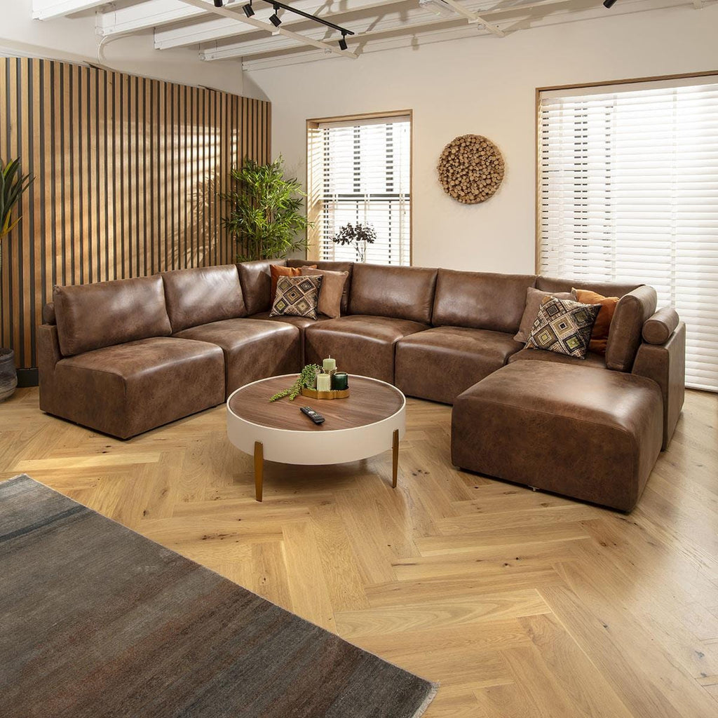 Martha 6 Seater U-Shape Sofa Antique Brown 348x256cm 9L