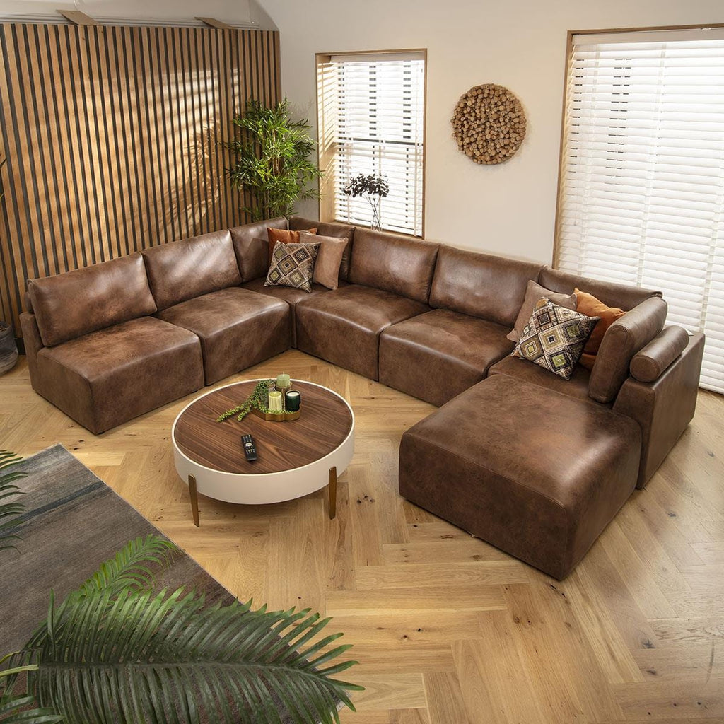 Martha 6 Seater U-Shape Sofa Antique Brown 348x256cm 9L
