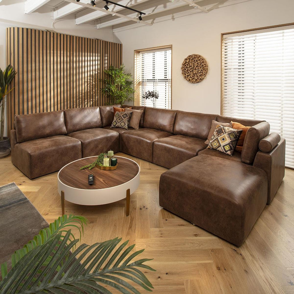 Martha 6 Seater U-Shape Sofa Antique Brown 348x256cm 9L