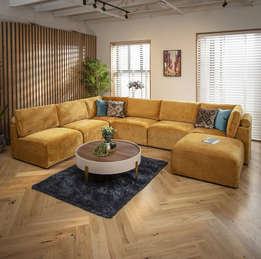 Martha 6 Seater U-Shape Sofa Mustard Chenille 348x256cm 9L