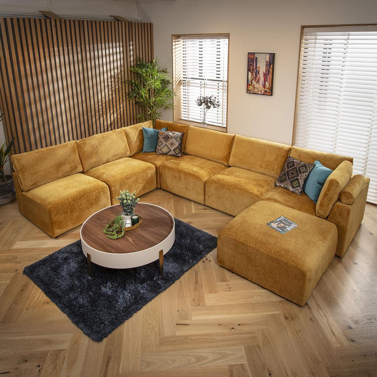 Martha 6 Seater U-Shape Sofa Mustard Chenille 348x256cm 9L