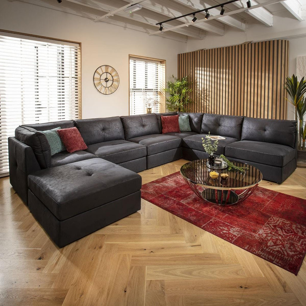 Archie 6 Seater U-Shape Sofa Black 360x270cm 9R