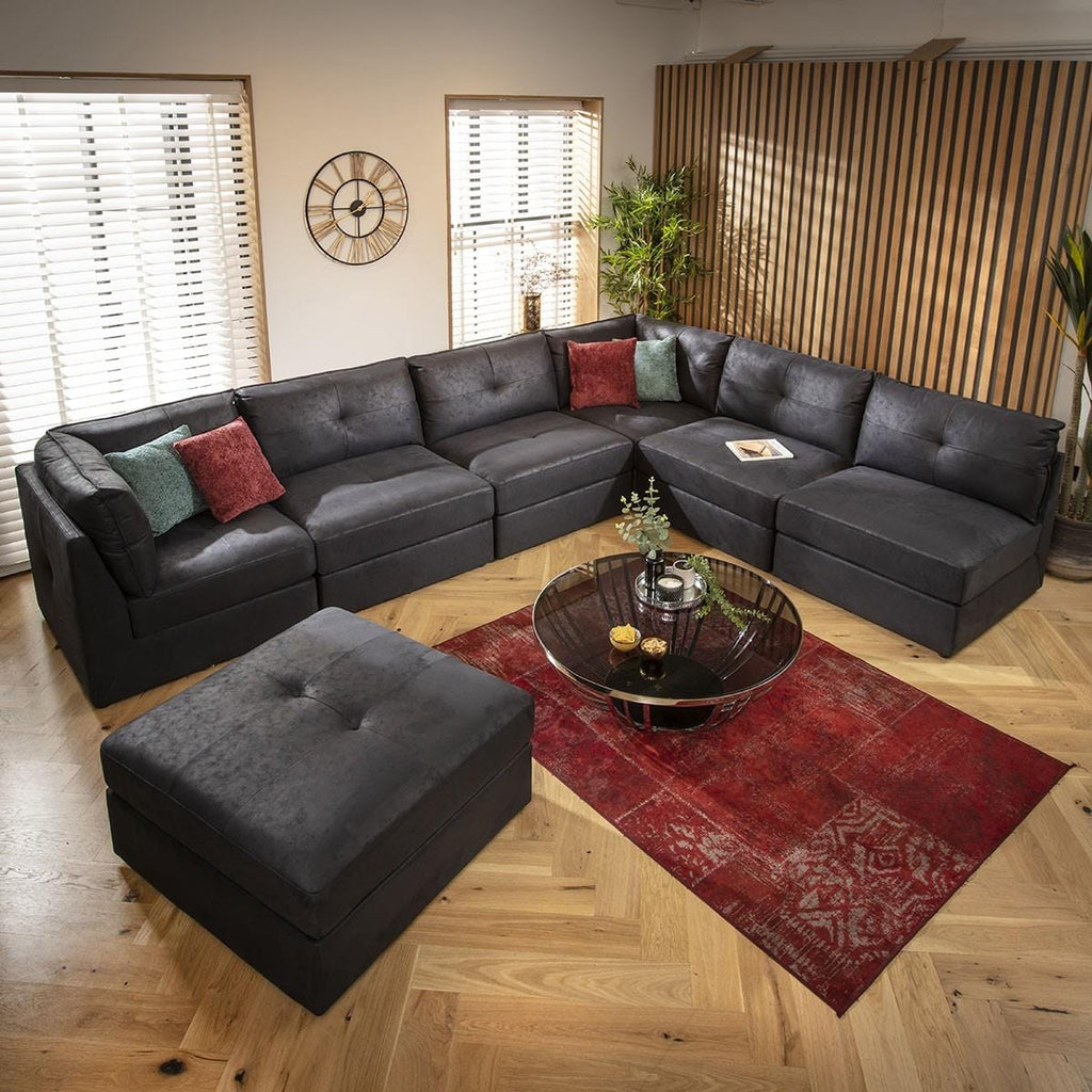 Archie 6 Seater U-Shape Sofa Black 360x270cm 9R