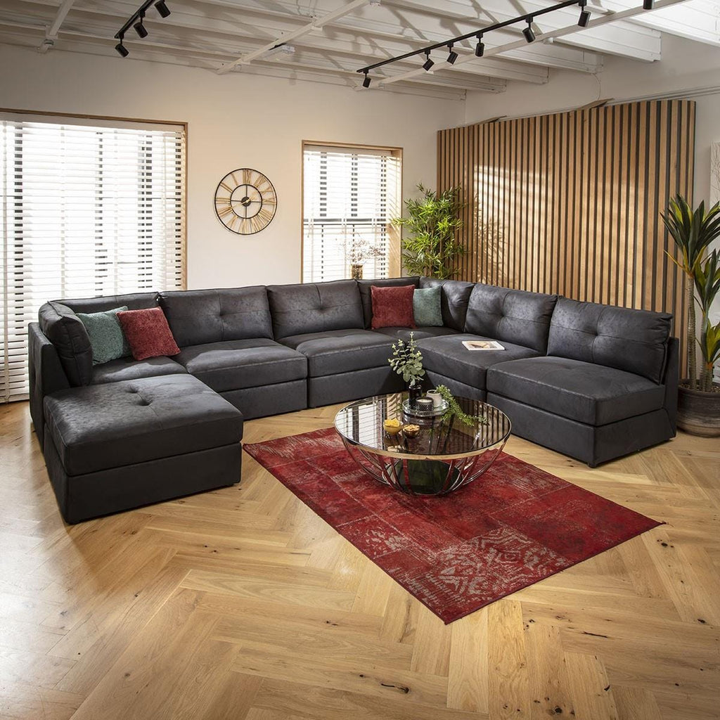 Archie 6 Seater U-Shape Sofa Black 360x270cm 9R