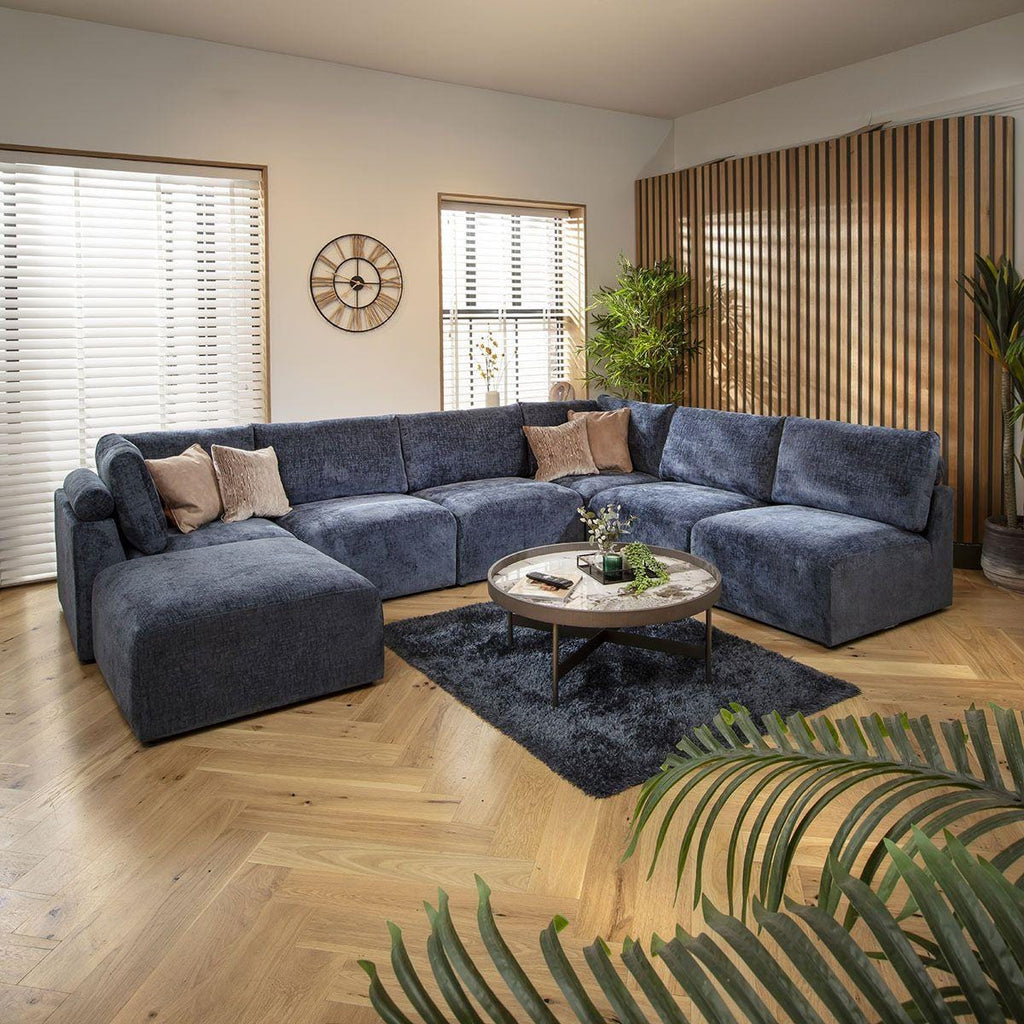 Martha 6 Seater U-Shape Sofa Blue Chenille 348x256cm 9R