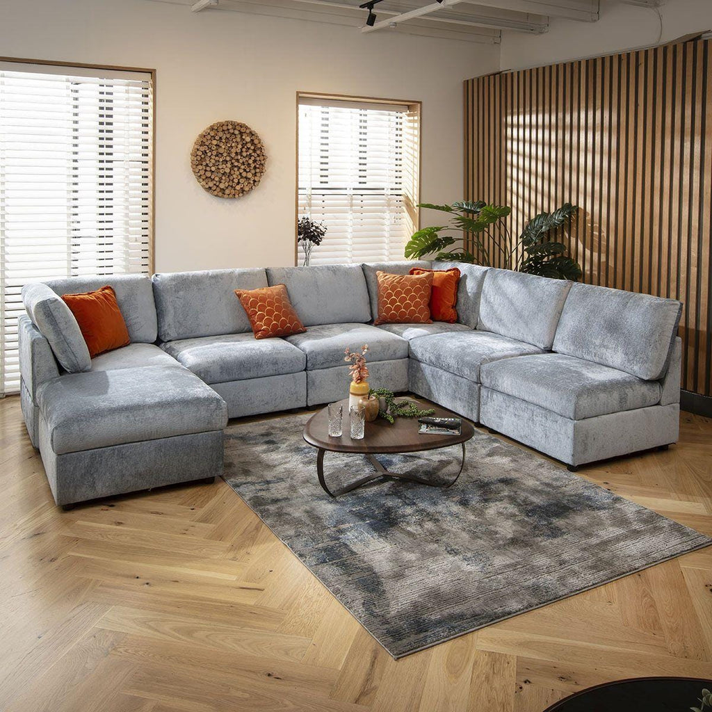 Sully 6 Seater U-Shape Sofa Blue Chenille 320x240cm 9R