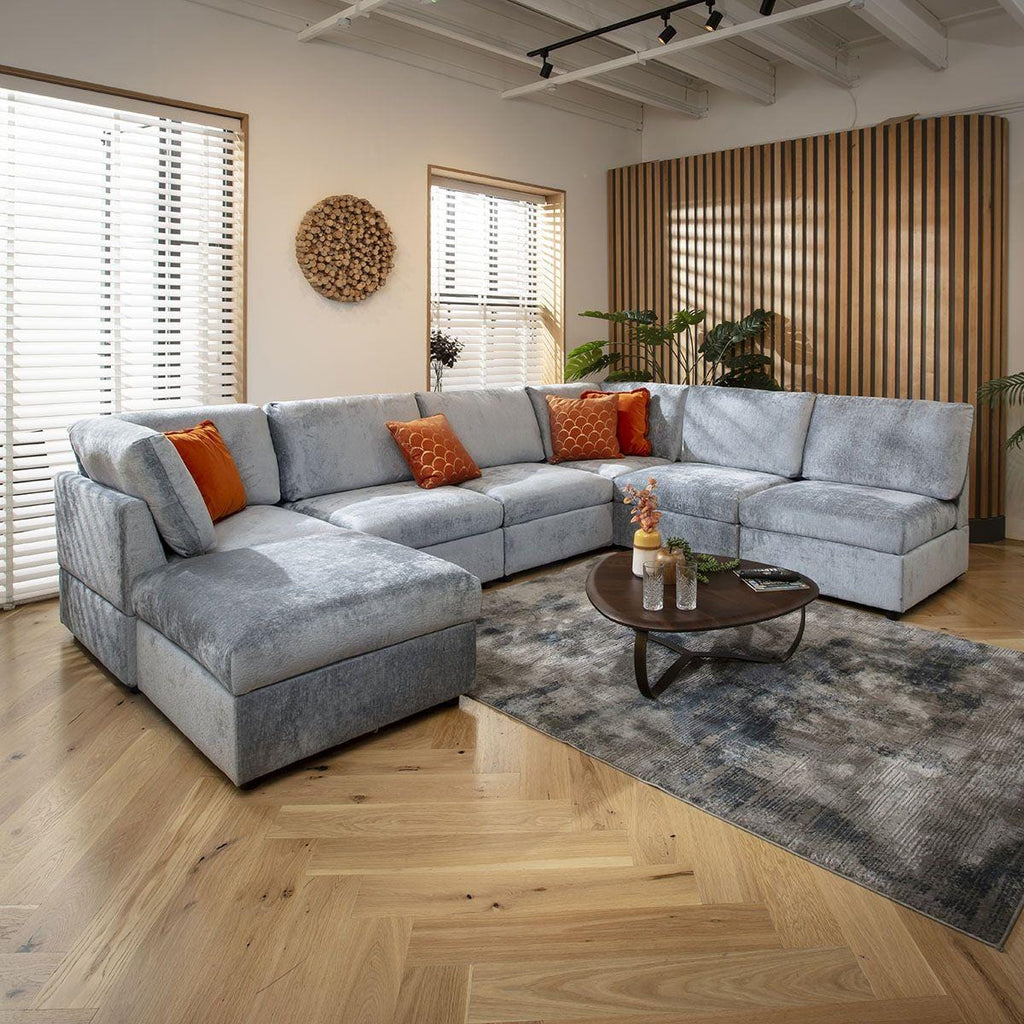 Sully 6 Seater U-Shape Sofa Blue Chenille 320x240cm 9R