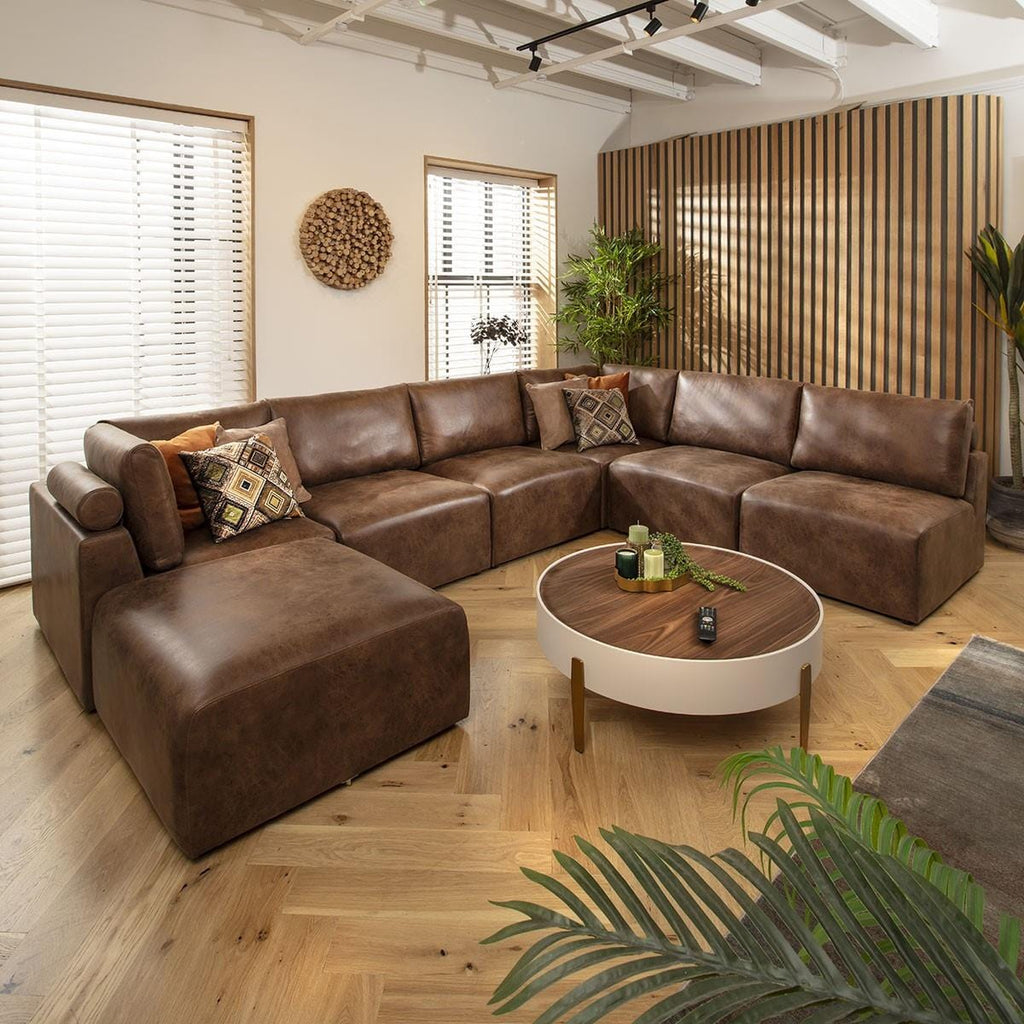 Martha 6 Seater U-Shape Sofa Antique Brown 348x256cm 9R