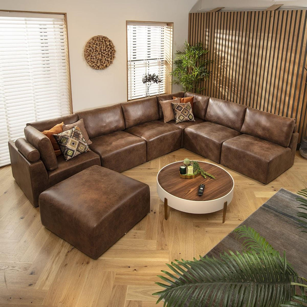 Martha 6 Seater U-Shape Sofa Antique Brown 348x256cm 9R
