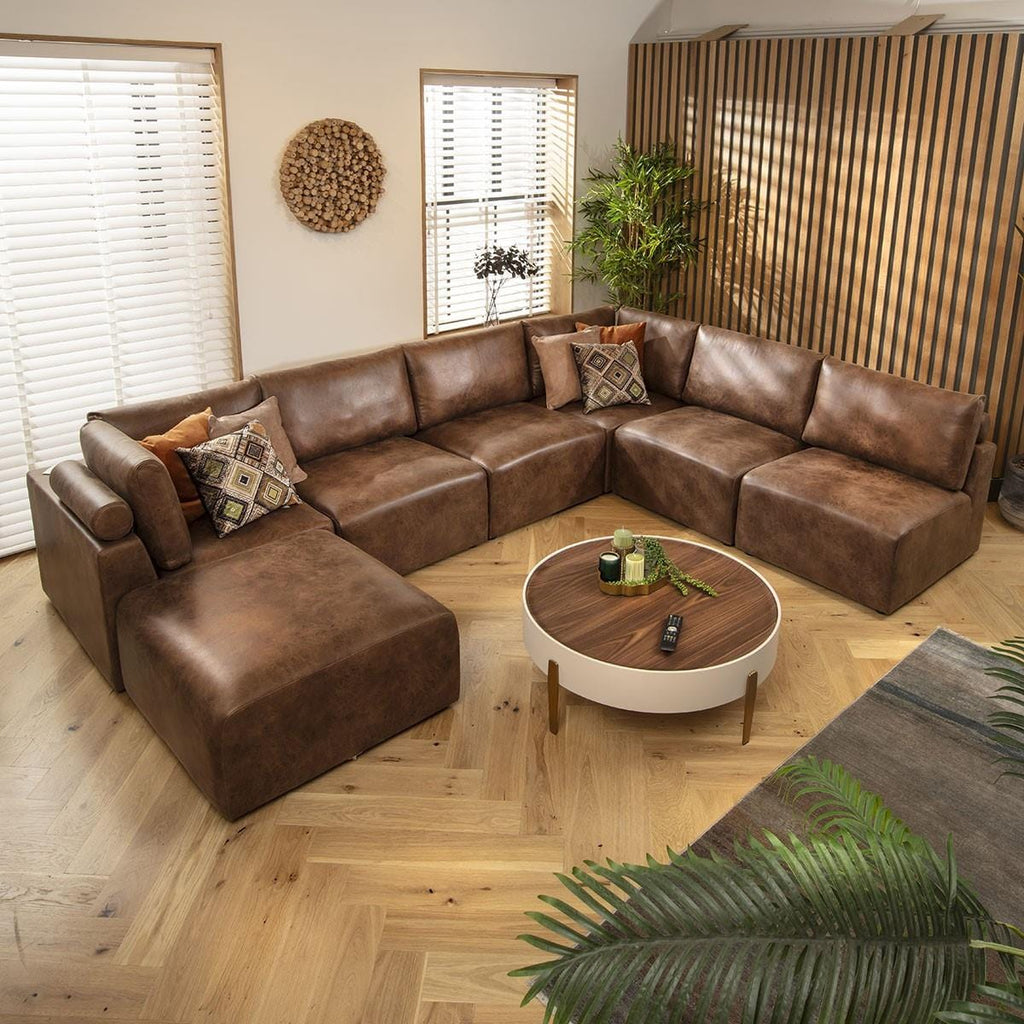 Martha 6 Seater U-Shape Sofa Antique Brown 348x256cm 9R