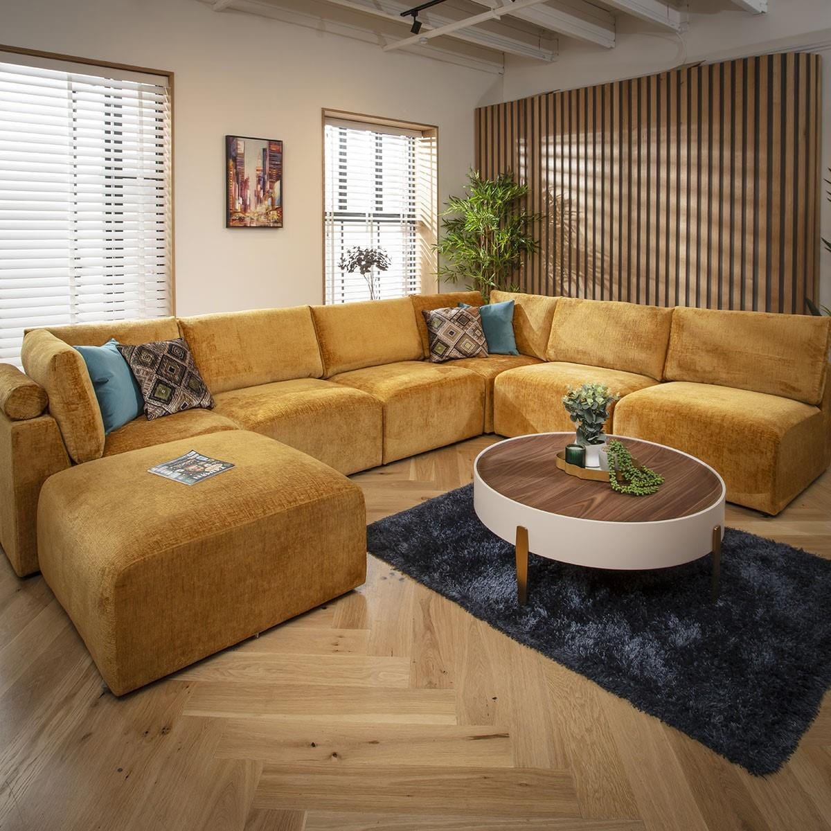 Martha 6 Seater U-Shape Sofa Mustard Chenille 348x256cm 9R