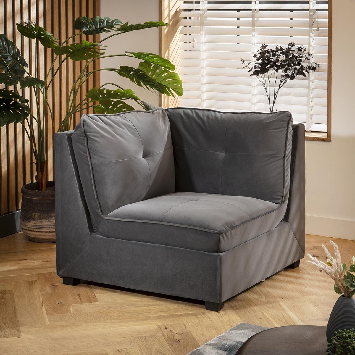 Anni Corner Section Grey Velvet 96x96cm