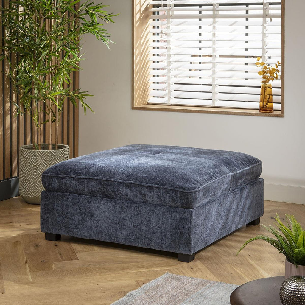 Anni Footstool Section Blue Chenille 96x96cm