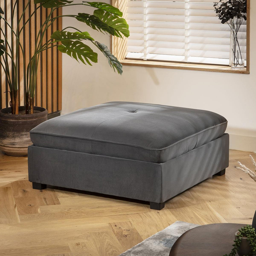 Anni Footstool Section Grey Velvet 96x96cm