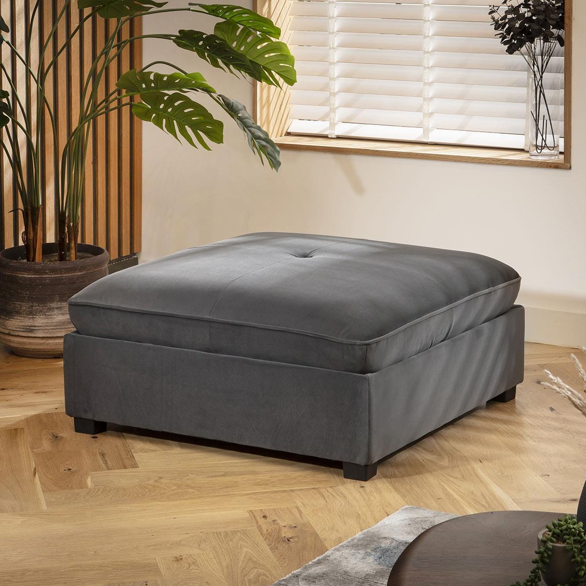 Anni Footstool Section Grey Velvet 96x96cm