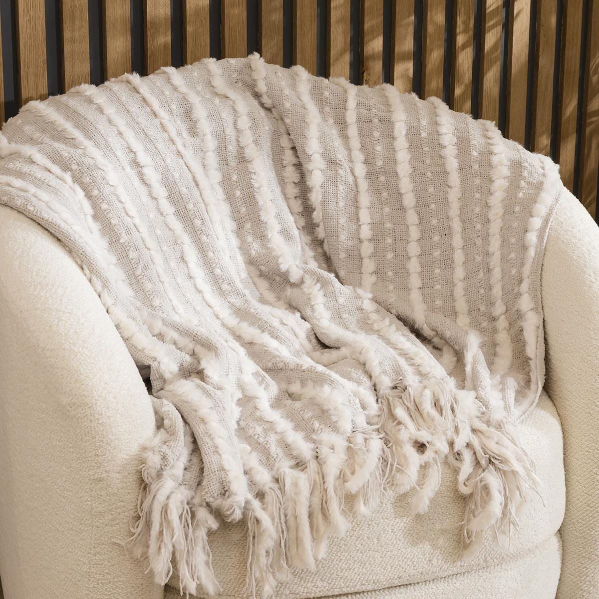 Anthionette Luxury Beige Throw 127cm x 152cm