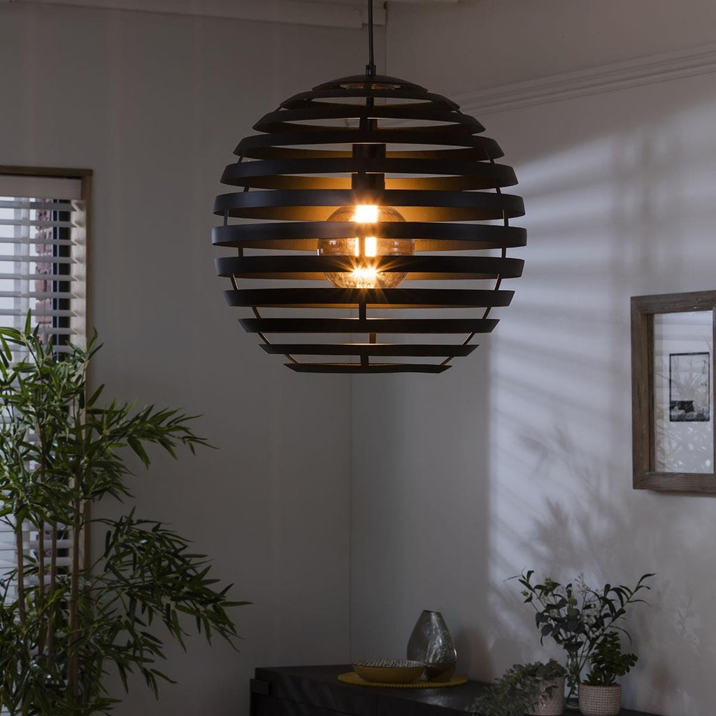 Ball Pendant Light Fitting Medium Ø 40cm - Black Metal - Dimmable LED Included