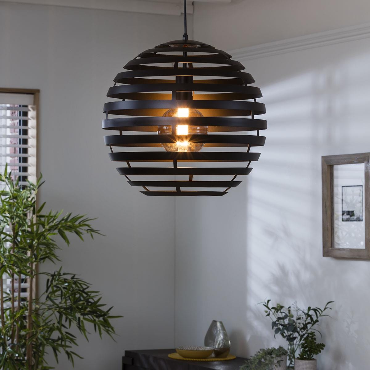 Ball Pendant Light Fitting Medium Ø 40cm - Black Metal - Dimmable LED Included