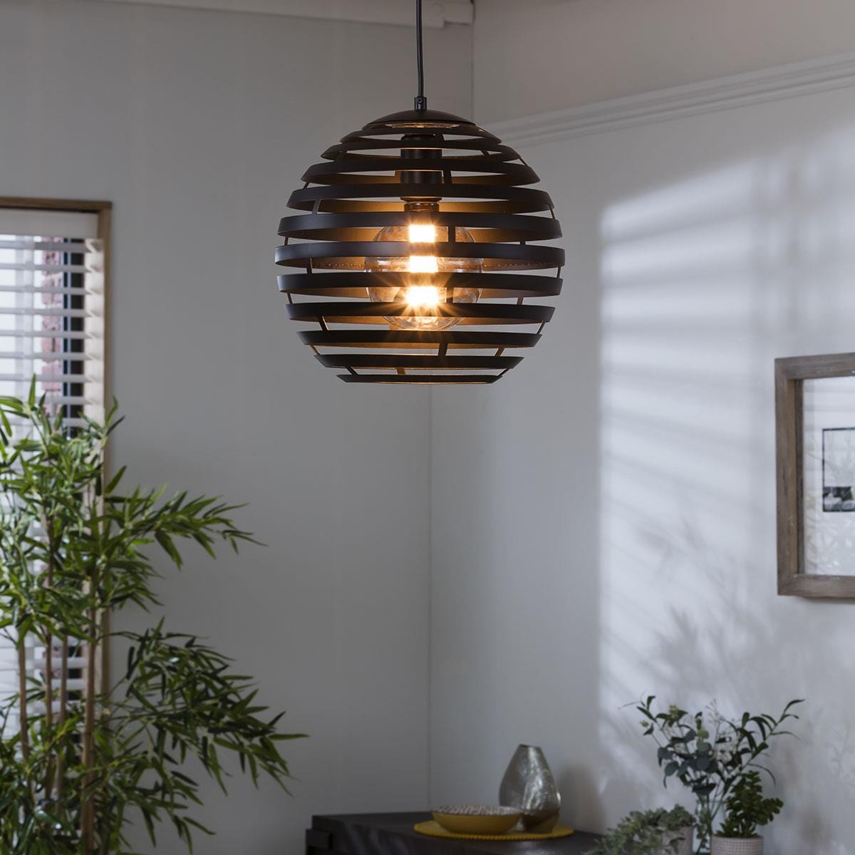 Ball Pendant Light Fitting Small Ø 30cm - Black Metal - Dimmable LED Included