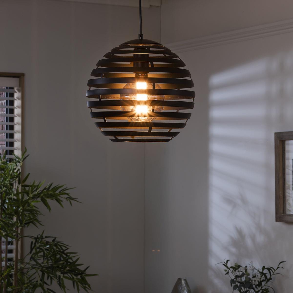 Ball Pendant Light Fitting Small Ø 30cm - Black Metal - Dimmable LED Included