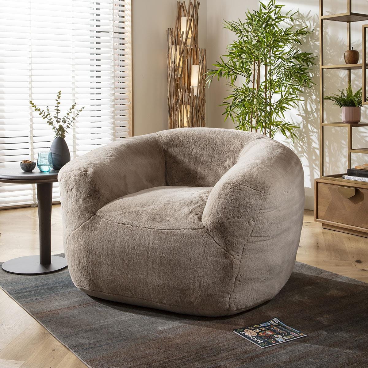 Barney Faux Fur Armchair Accent Chair Beige 84x80cm