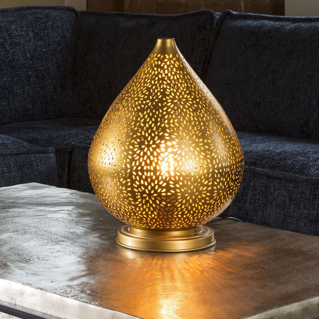 Beautiful Antique Brass Gold Light Table Lamp Teardrop Pressed Steel