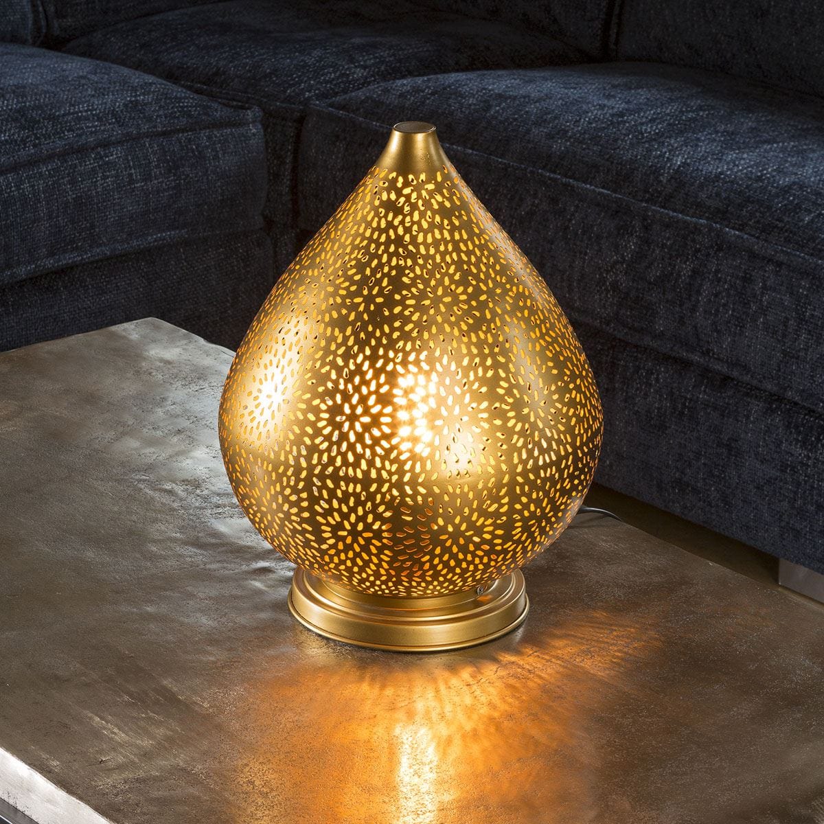 Beautiful Antique Brass Gold Light Table Lamp Teardrop Pressed Steel